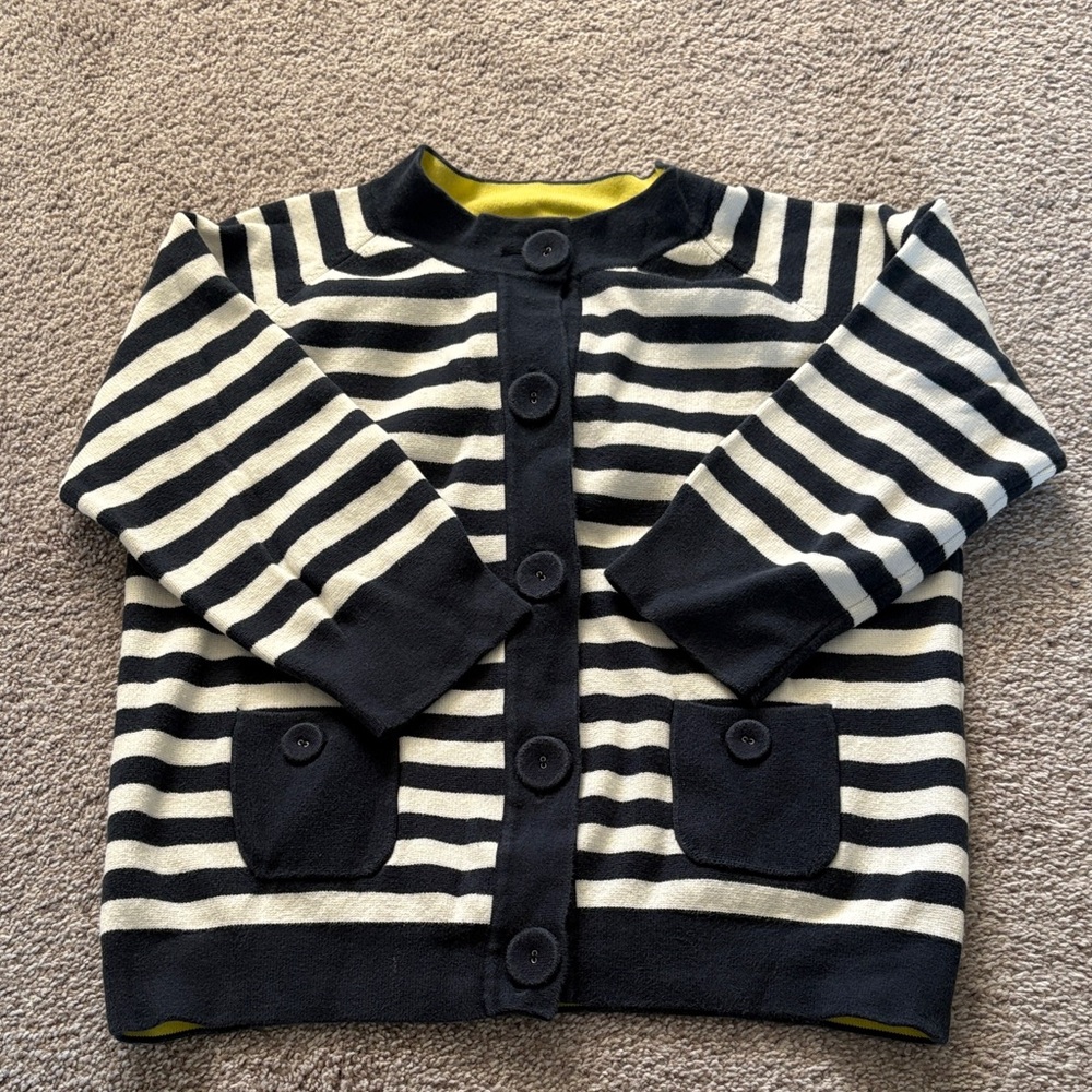 LL BEAN WOMENS M 3/4 SLEEVE STRIPED COTTON SWEATER